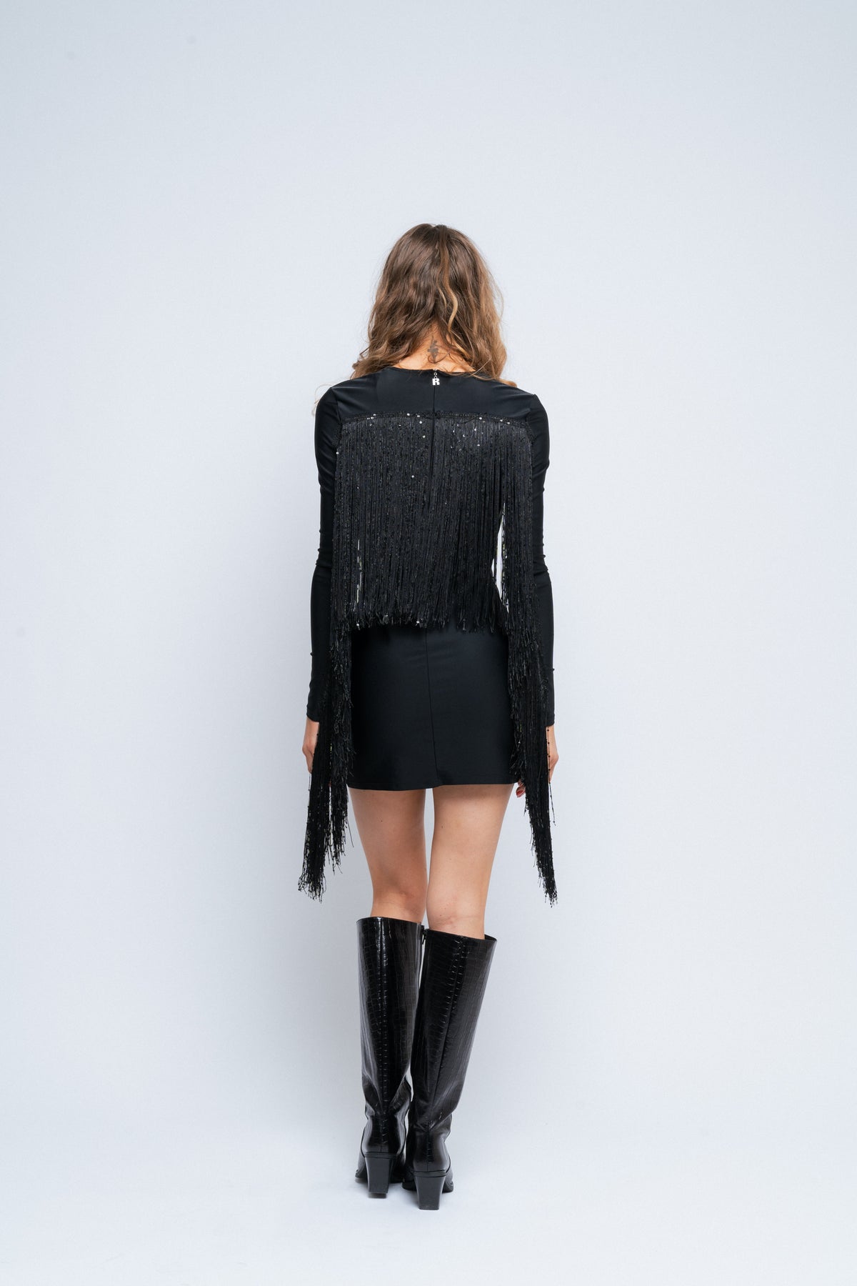Sequin Fringe Mini Dress - Black
