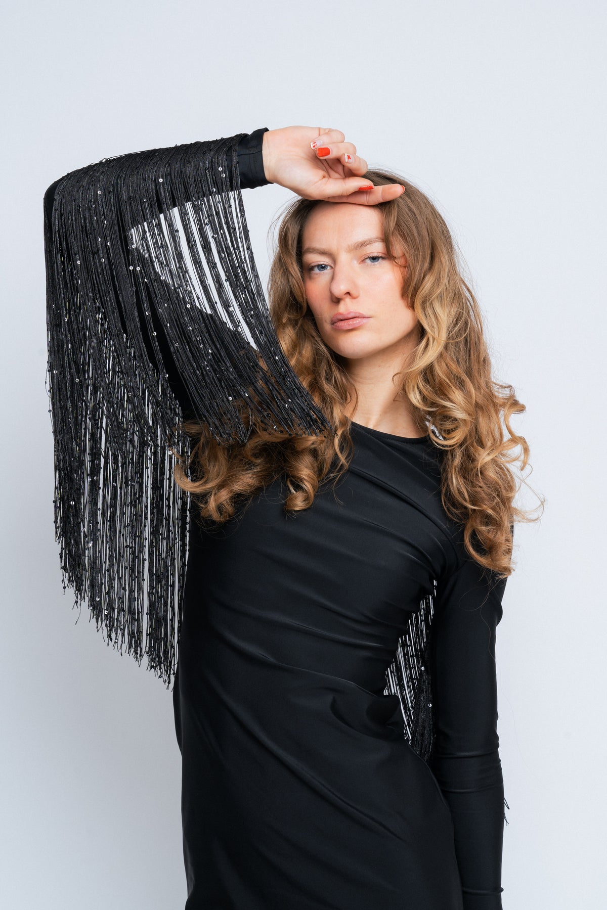 Sequin Fringe Mini Dress - Black