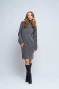 Sia Ras Ls Long Zipper Knit Dress Ex - Medium Grey Melange