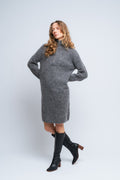 Sia Ras Ls Long Zipper Knit Dress Ex - Medium Grey Melange