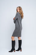 Sia Ras Ls Long Zipper Knit Dress Ex - Medium Grey Melange