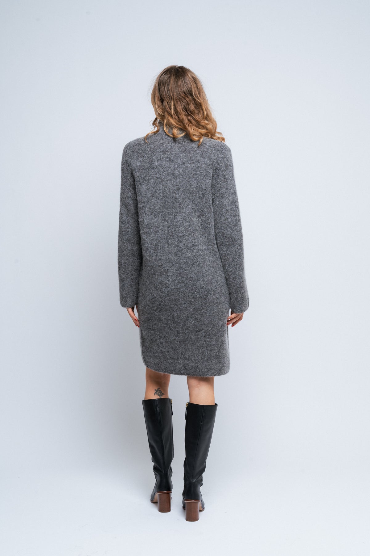Sia Ras Ls Long Zipper Knit Dress Ex - Medium Grey Melange