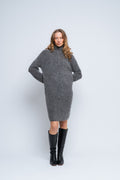 Sia Ras Ls Long Zipper Knit Dress Ex - Medium Grey Melange