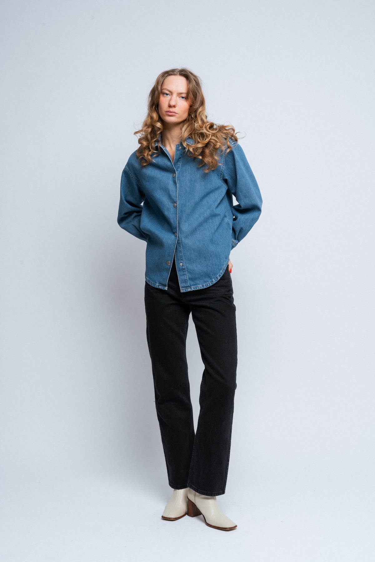 Emma Ls Aqua Blue Deni Shirt - Medium Blue Denim