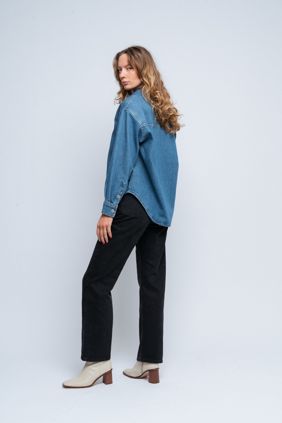 Emma Ls Aqua Blue Deni Shirt - Medium Blue Denim