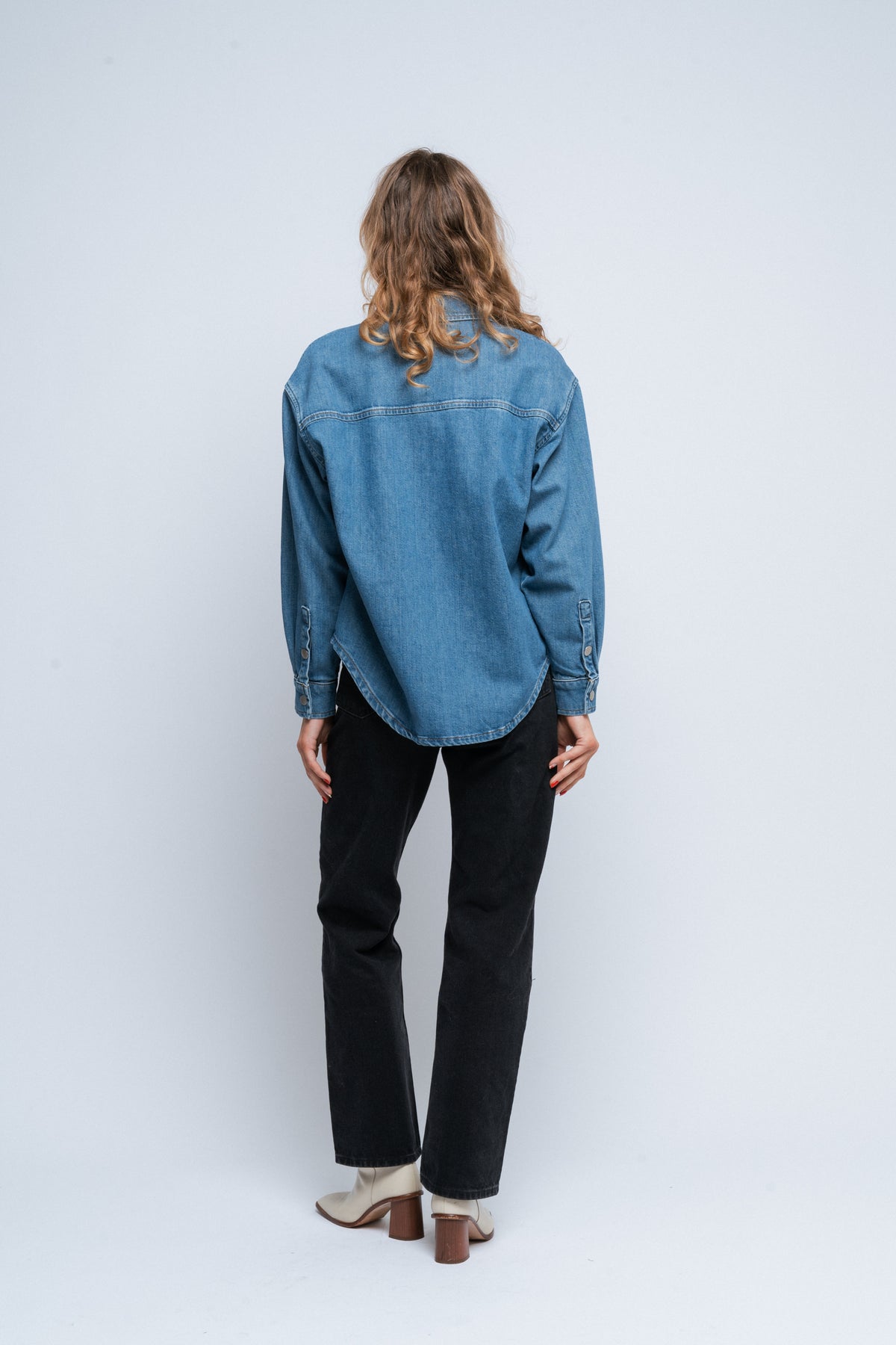 Emma Ls Aqua Blue Deni Shirt - Medium Blue Denim
