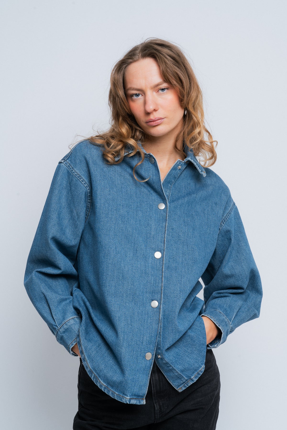 Emma Ls Aqua Blue Deni Shirt - Medium Blue Denim