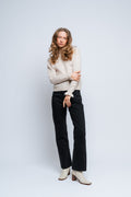 Lulu Ls Knit Frills O-Neck - Birch Melange