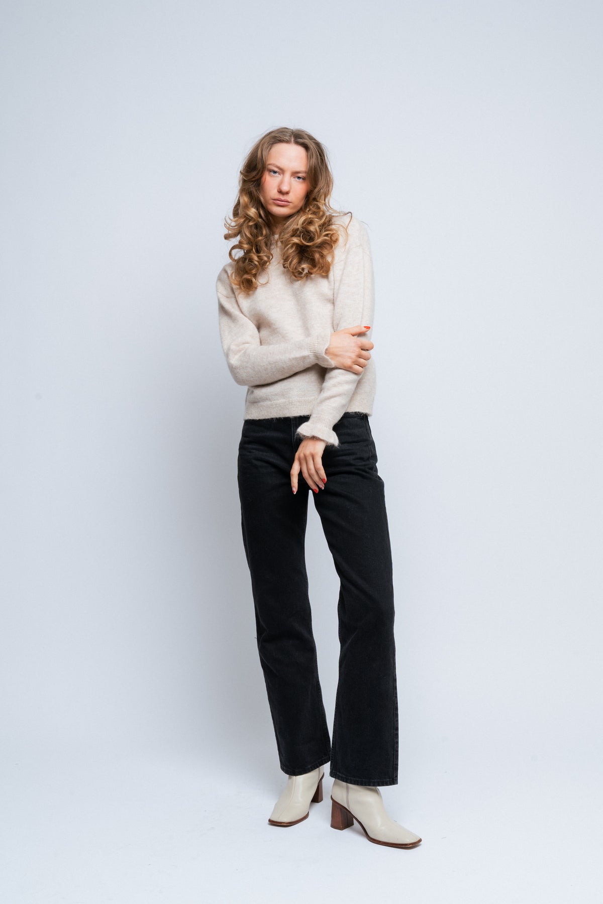 Lulu Ls Knit Frills O-Neck - Birch Melange