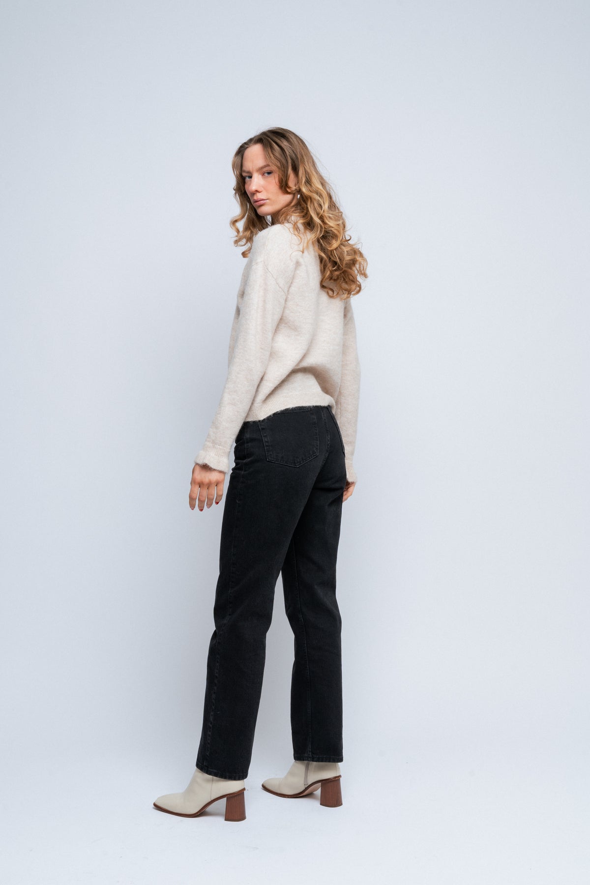 Lulu Ls Knit Frills O-Neck - Birch Melange