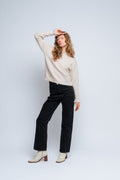 Lulu Ls Knit Frills O-Neck - Birch Melange
