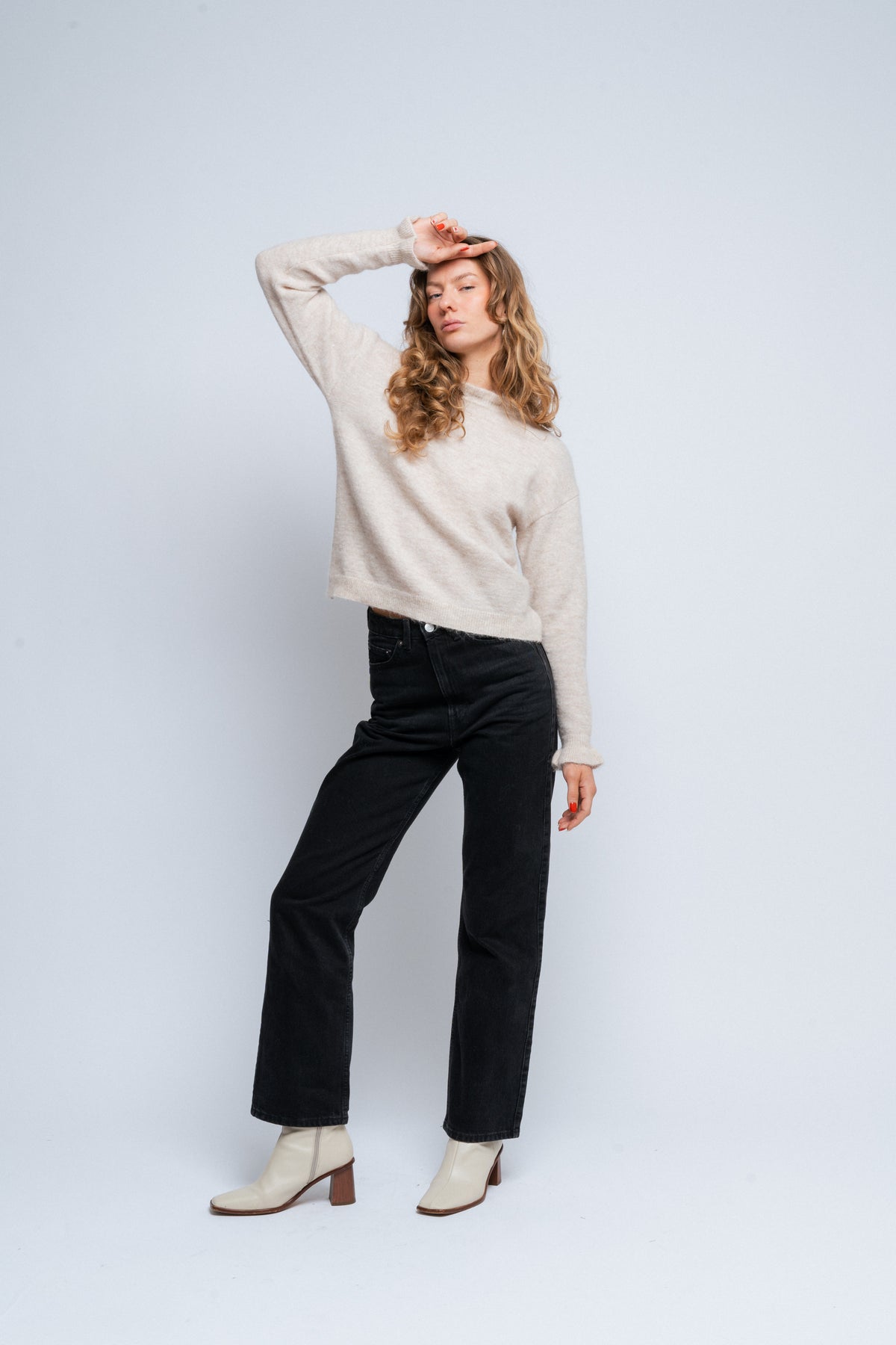 Lulu Ls Knit Frills O-Neck - Birch Melange