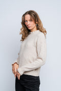 Lulu Ls Knit Frills O-Neck - Birch Melange