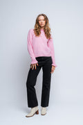 Lulu Ls Knit Frills O-Neck - Moonlite Mauve Melange