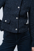 Amalia Jacket - Navy Bouclé Herringbone