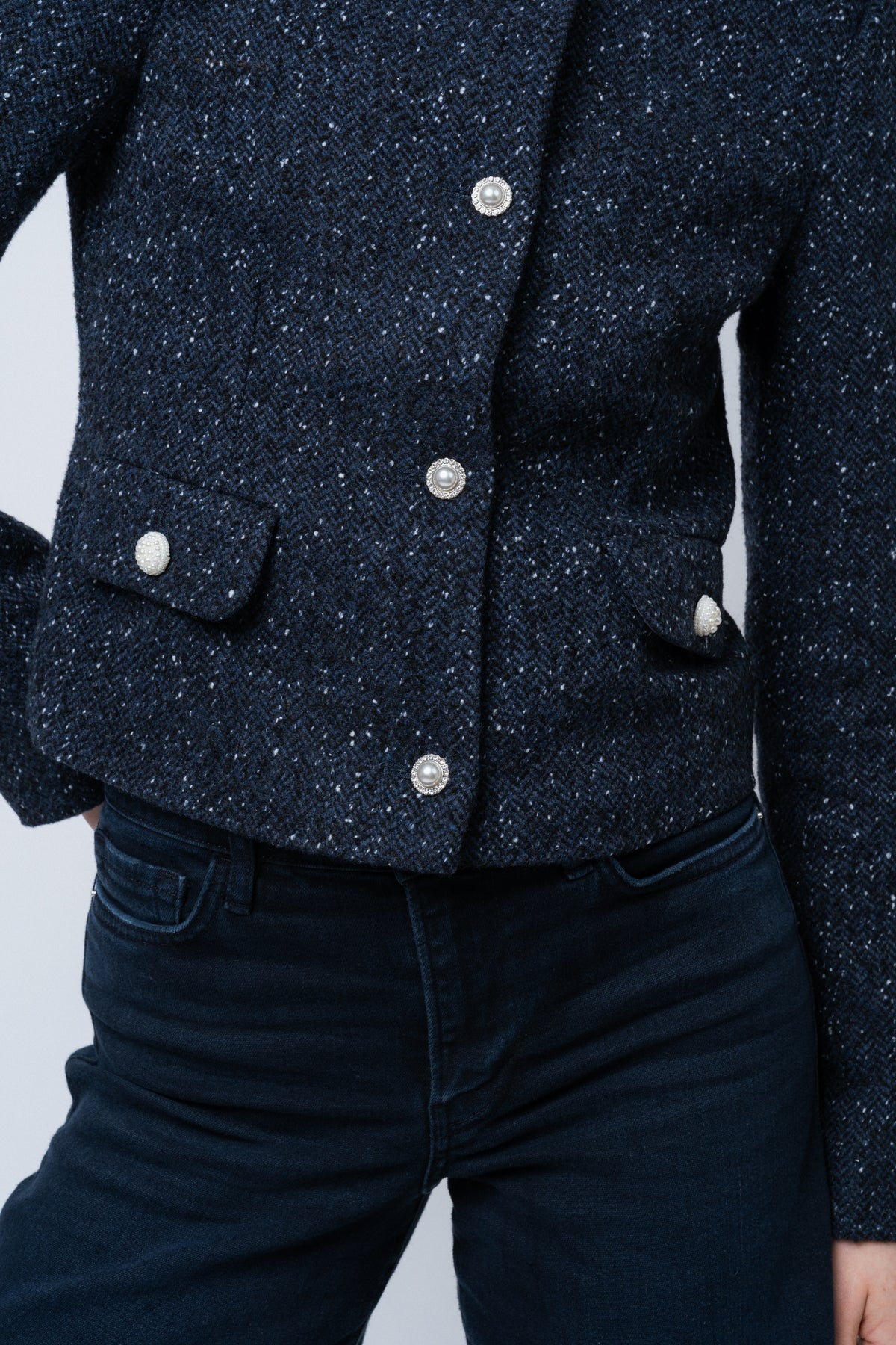 Amalia Jacket - Navy Bouclé Herringbone