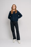 Sia Ras Ls Knit Pads Cardigan Ex - Dark Sapphire Melange