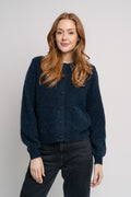 Sia Ras Ls Knit Pads Cardigan Ex - Dark Sapphire Melange