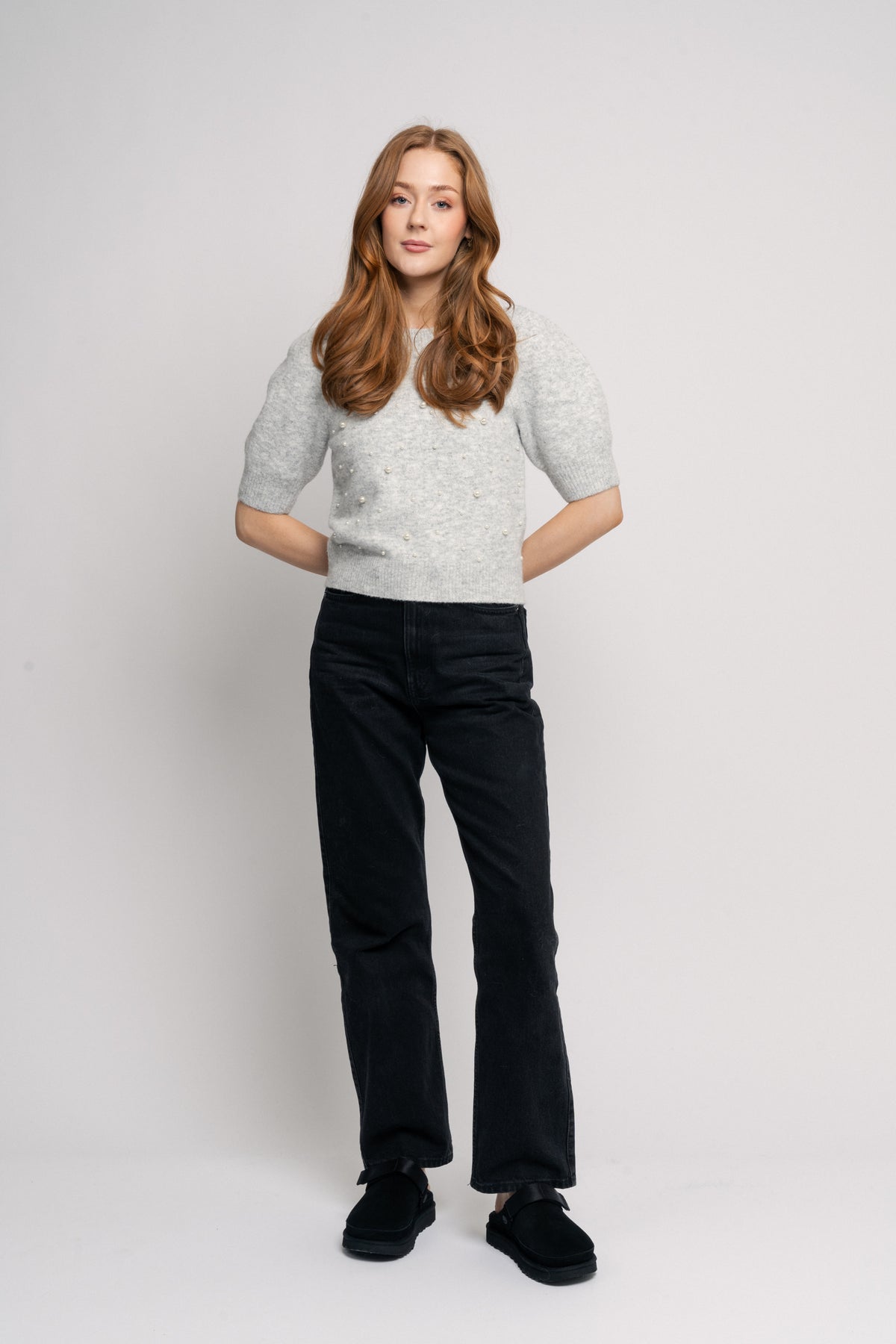 Maia Pearl Knit Tee - Light Grey Melange