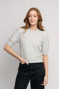 Maia Pearl Knit Tee - Light Grey Melange