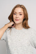 Maia Pearl Knit Tee - Light Grey Melange