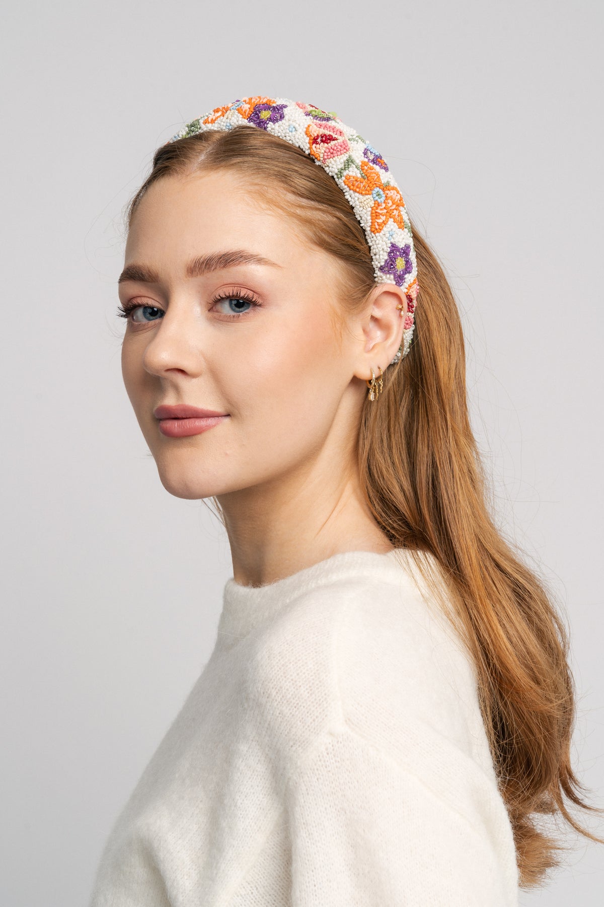 Primula Wide Beaded Hairbrace - Birch White