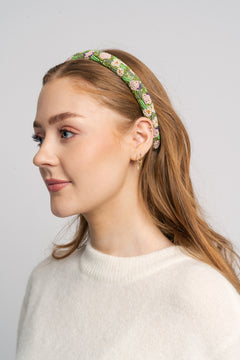 Petulia Slim Beaded Hairbrace - Primrose Green