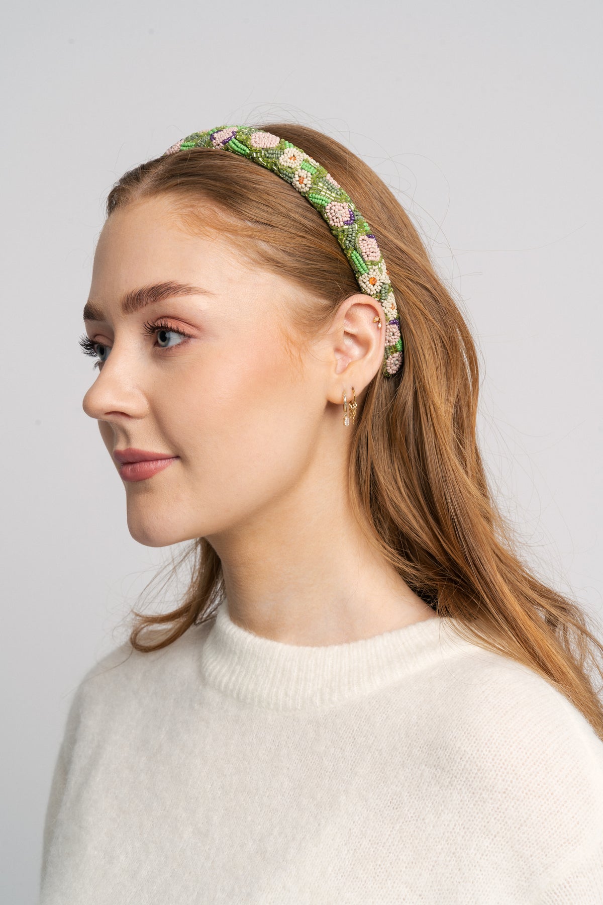 Petulia Slim Beaded Hairbrace - Primrose Green
