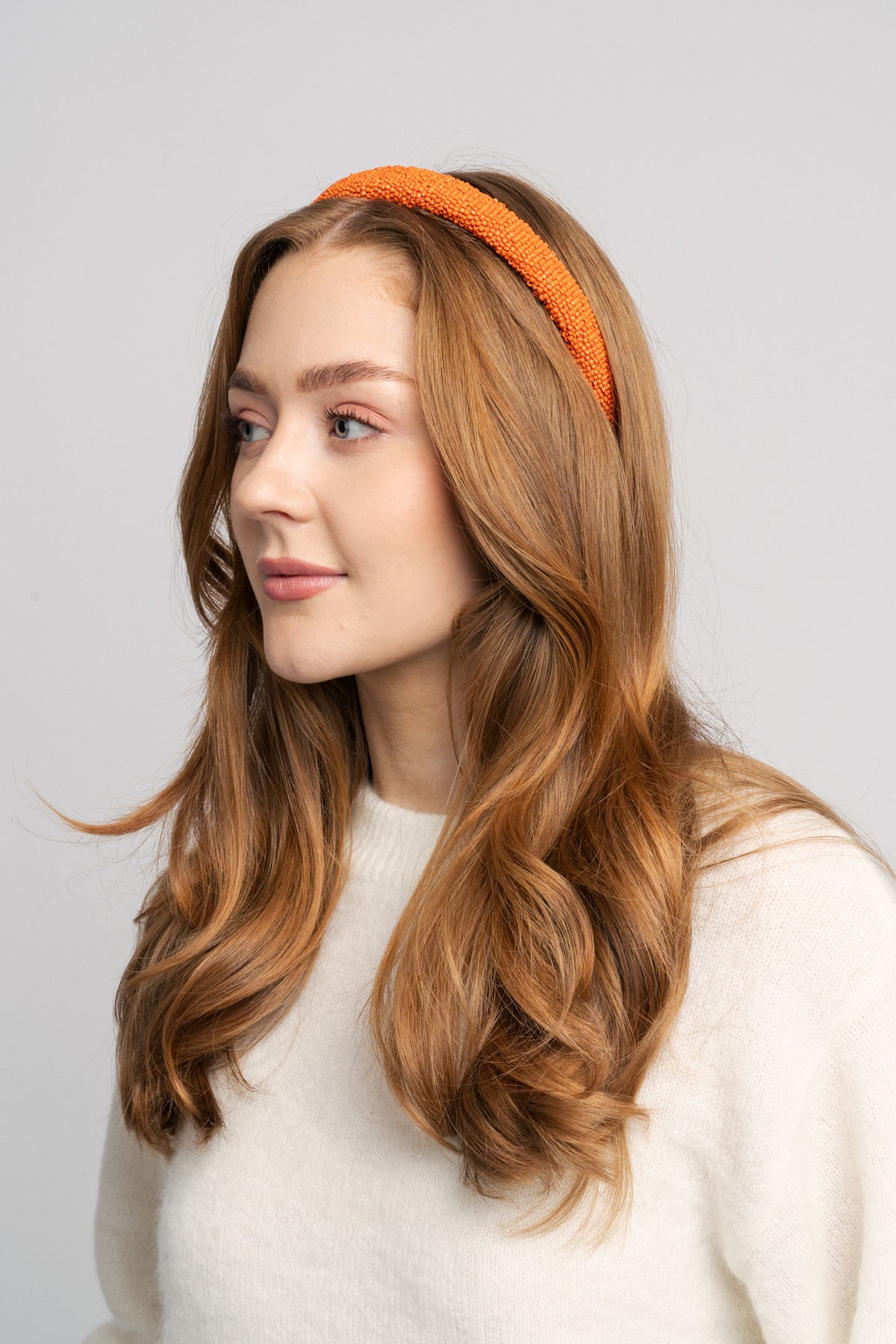 Solid Slim Beaded Hairbrace - Persimmon Orange
