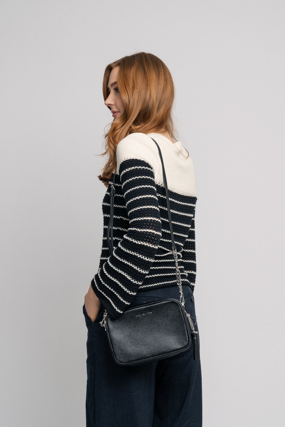 Md Camera Bag Sh Rhodium Leather - Black