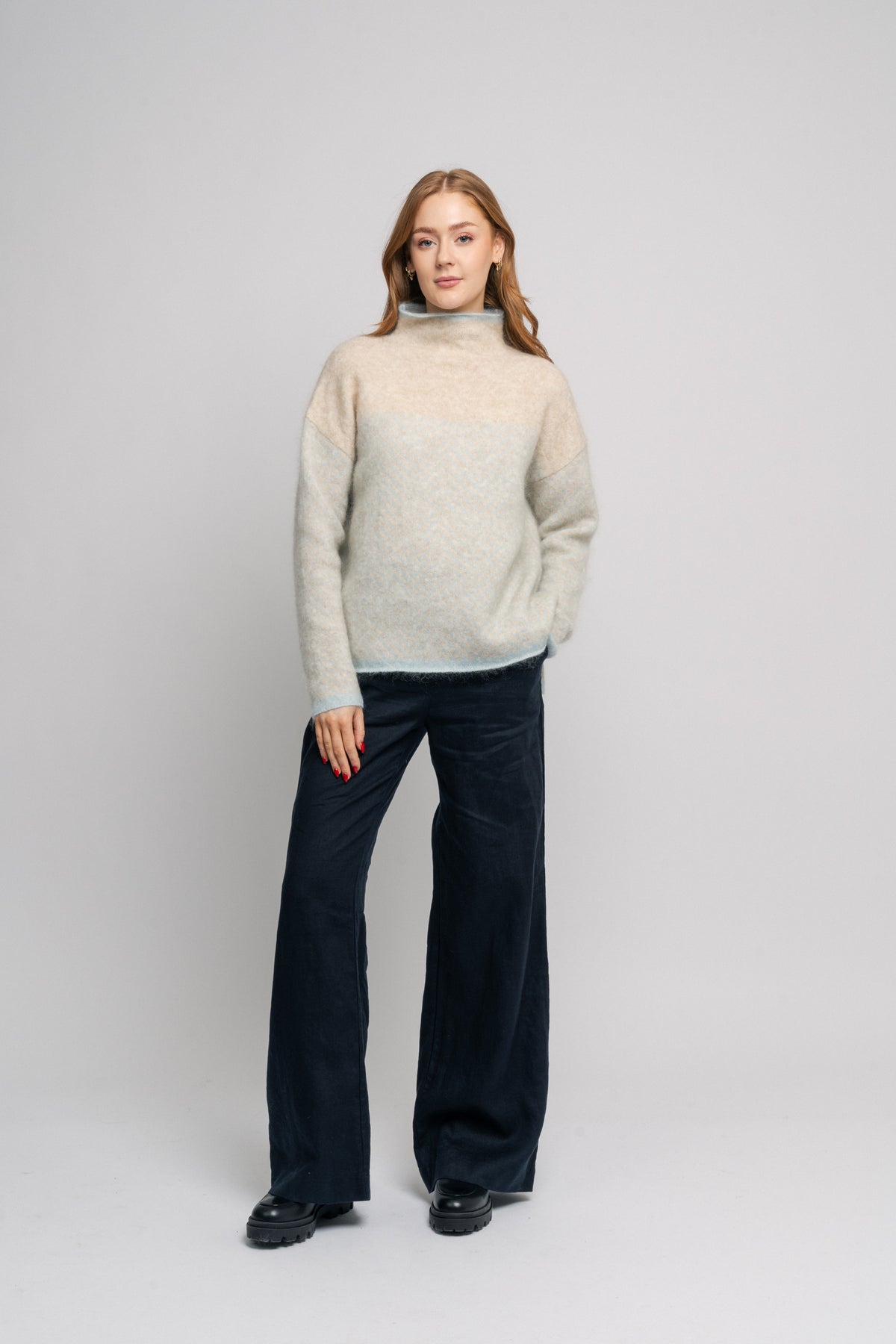 Herrin Knit Stripe T-Neck - Starlight Blue