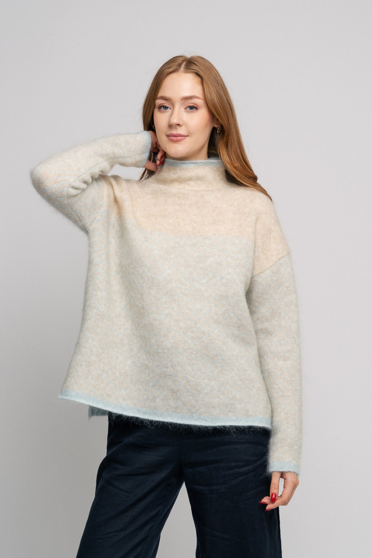 Herrin Knit Stripe T-Neck - Starlight Blue