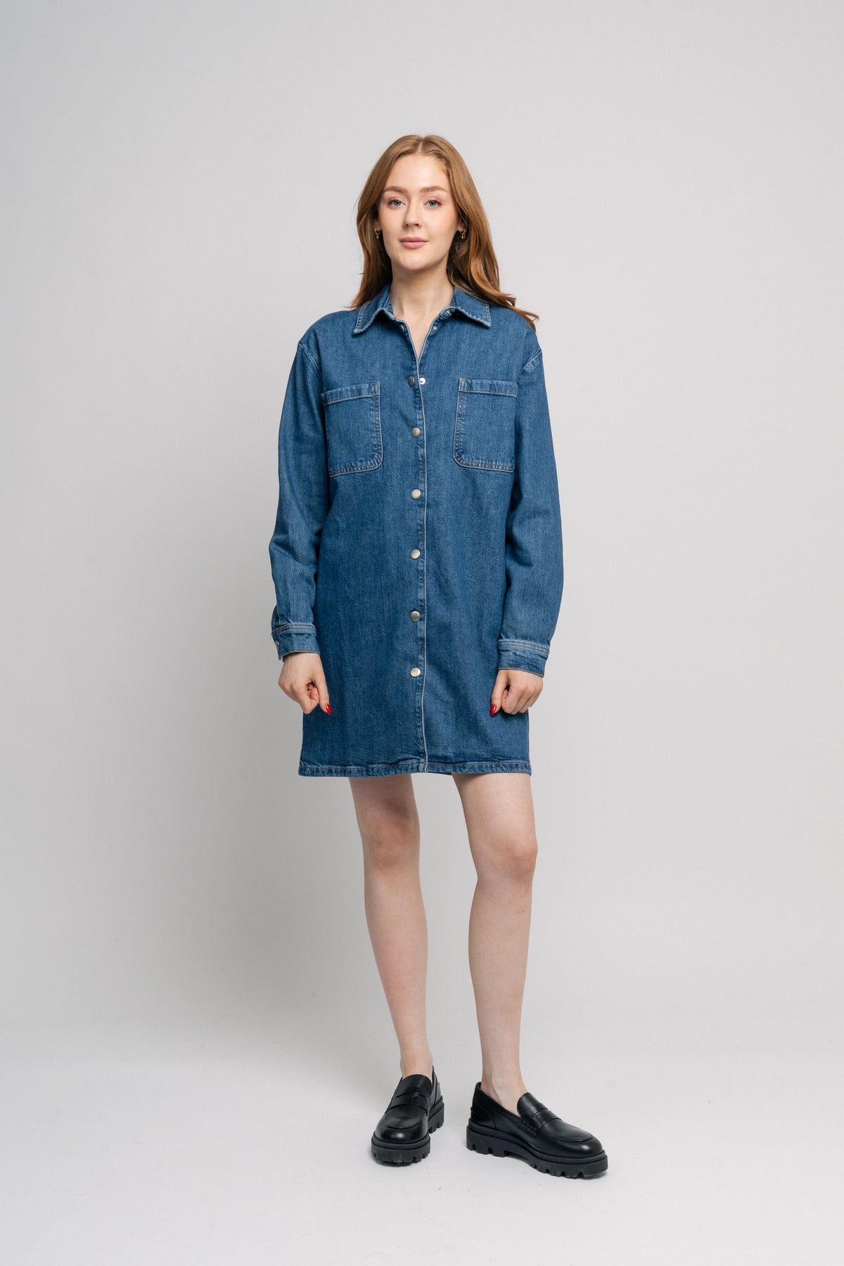 Bella Ls Short Dress - Medium Blue Denim
