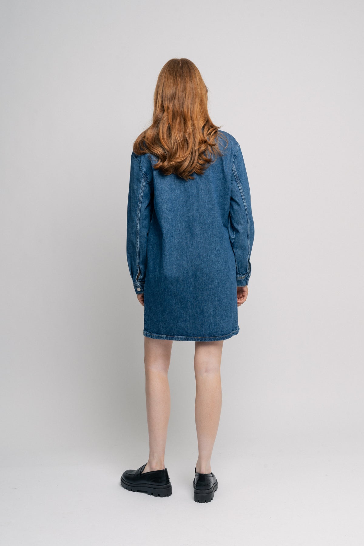Bella Ls Short Dress - Medium Blue Denim
