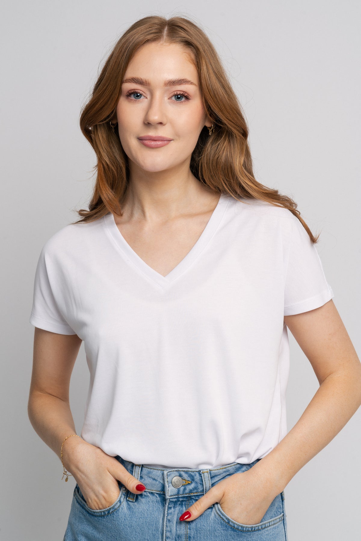 Fenya Modal V Neck Tee - Optical Snow