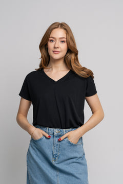 Fenya Modal V Neck Tee - Black
