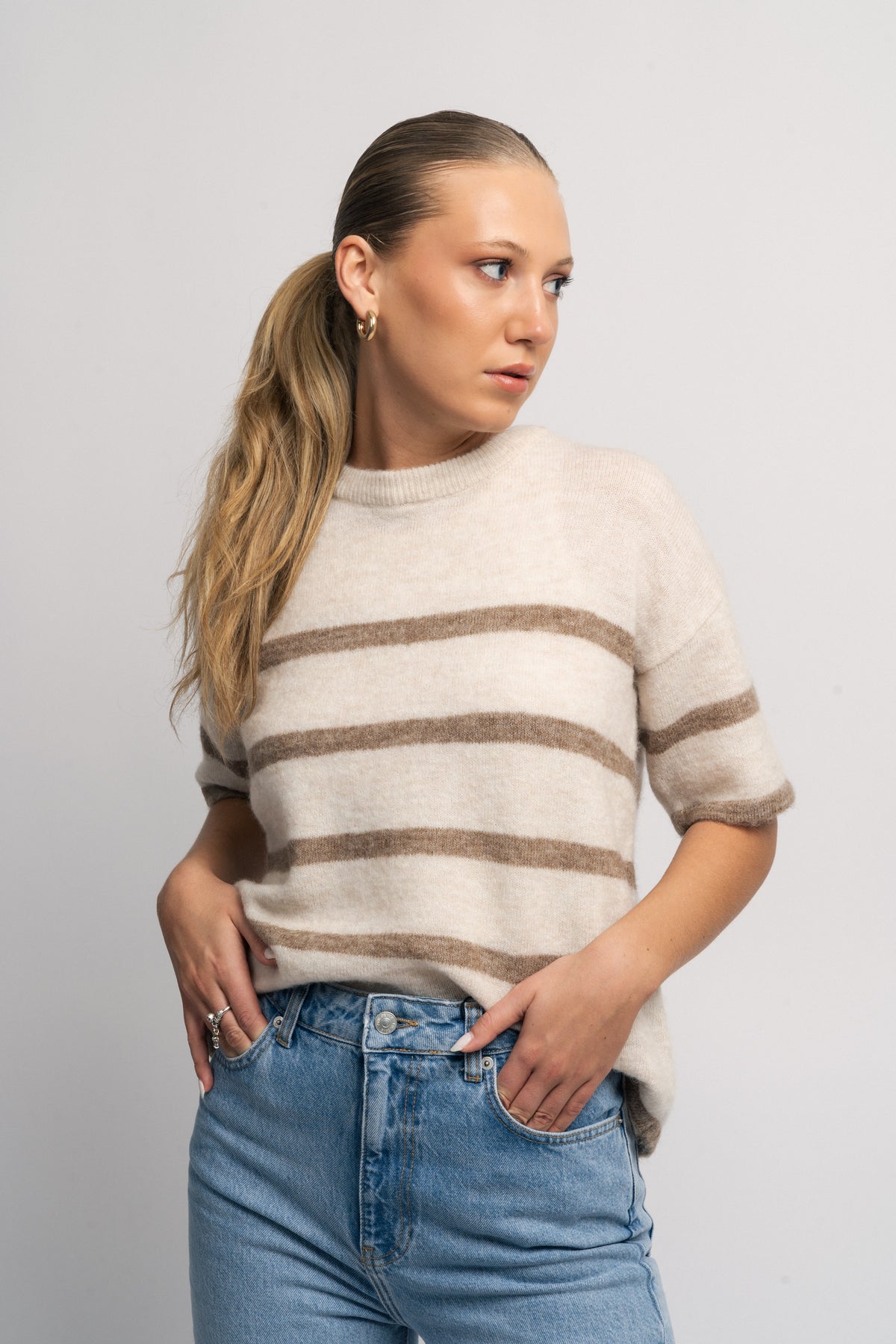 Maline-Liliana 2/4 Knit O-Neck - Birch Greige