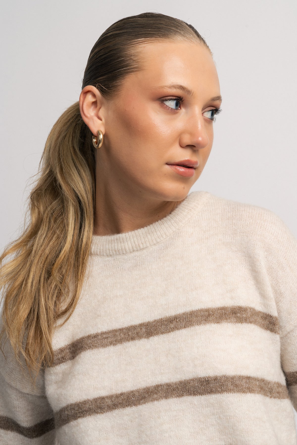 Maline-Liliana 2/4 Knit O-Neck - Birch Greige
