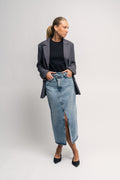 VikaCC Asym Slit Skirt - Denim blue