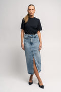 VikaCC Asym Slit Skirt - Denim blue