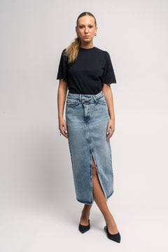 VikaCC Asym Slit Skirt - Denim blue