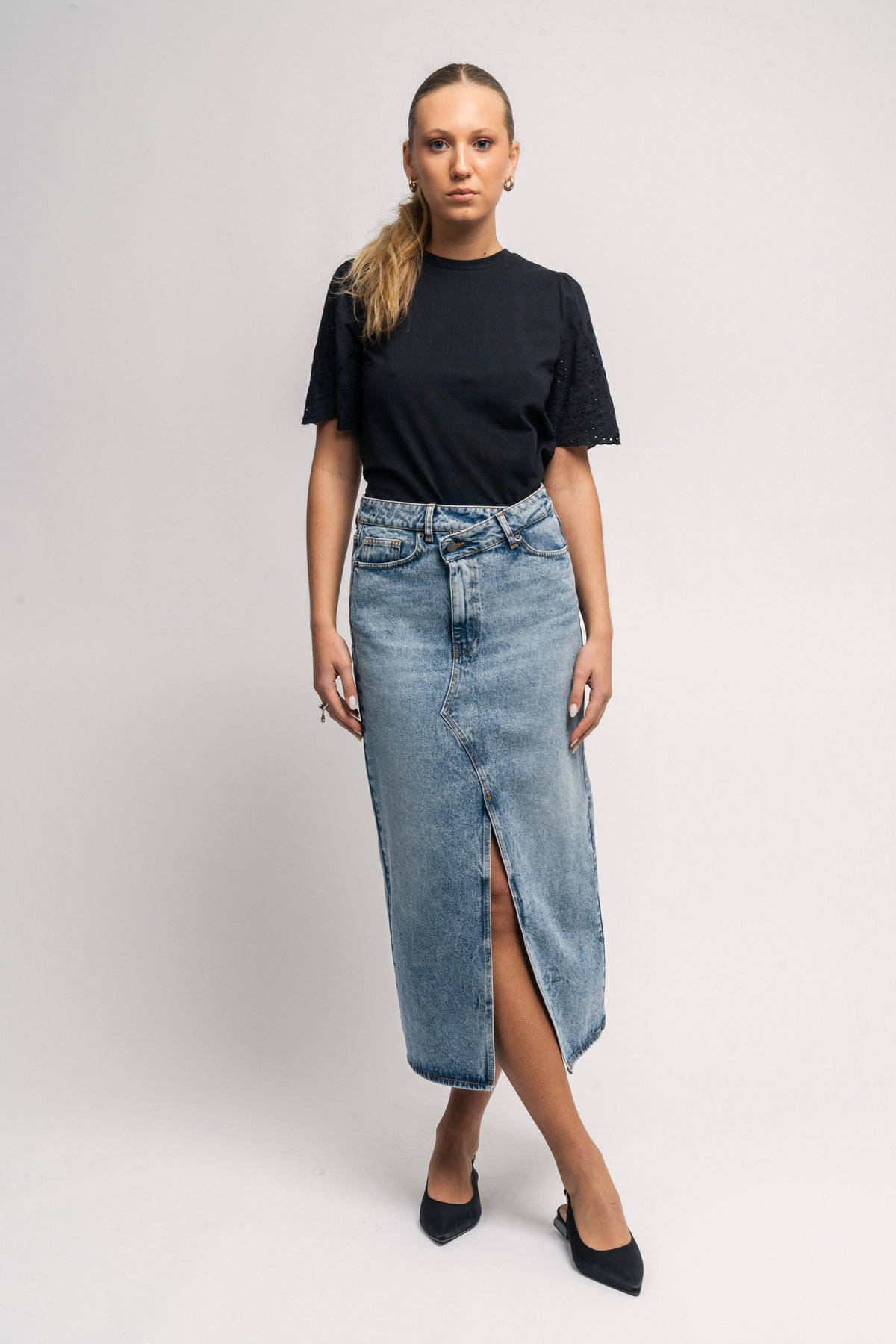 VikaCC Asym Slit Skirt - Denim blue