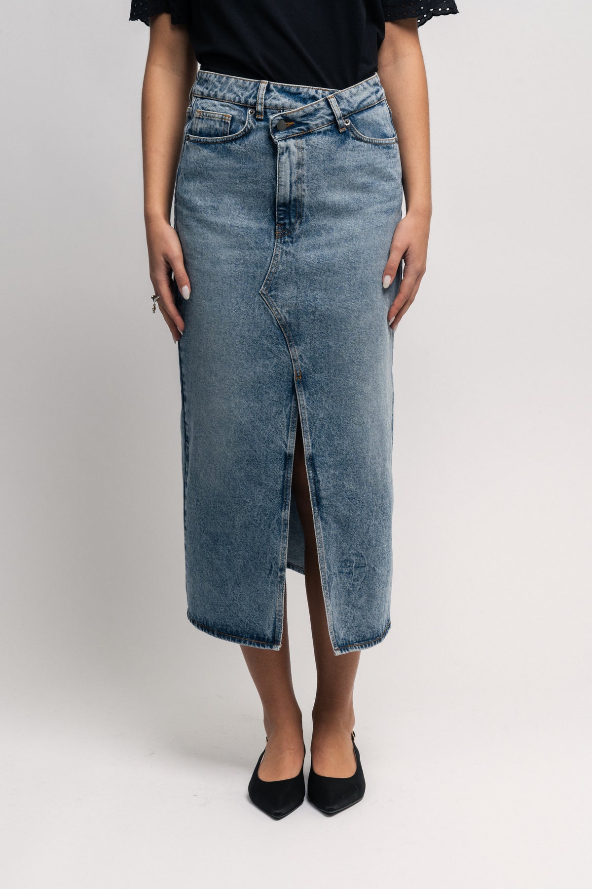 VikaCC Asym Slit Skirt - Denim blue