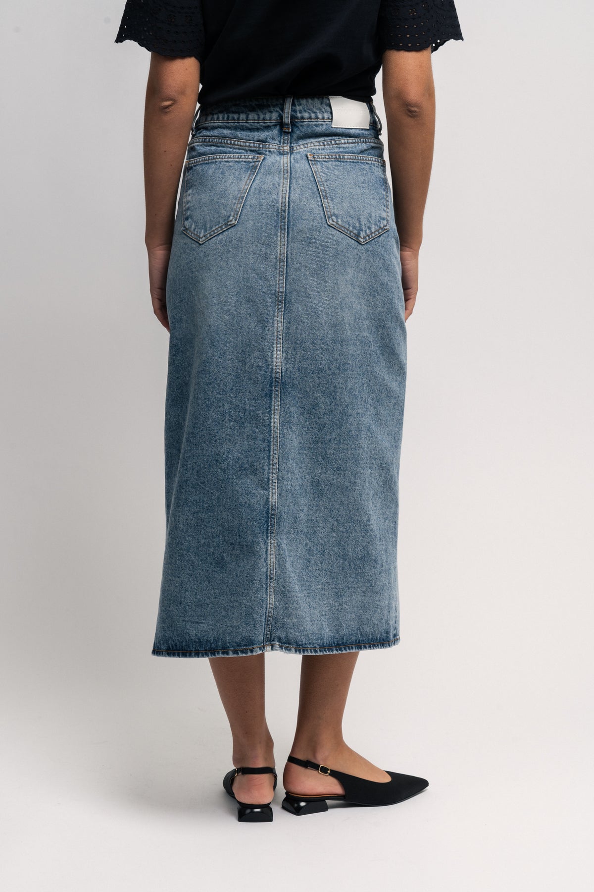 VikaCC Asym Slit Skirt - Denim blue