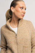 Sia Ras Ls Knit Zipper Cardigan - Humus Melange