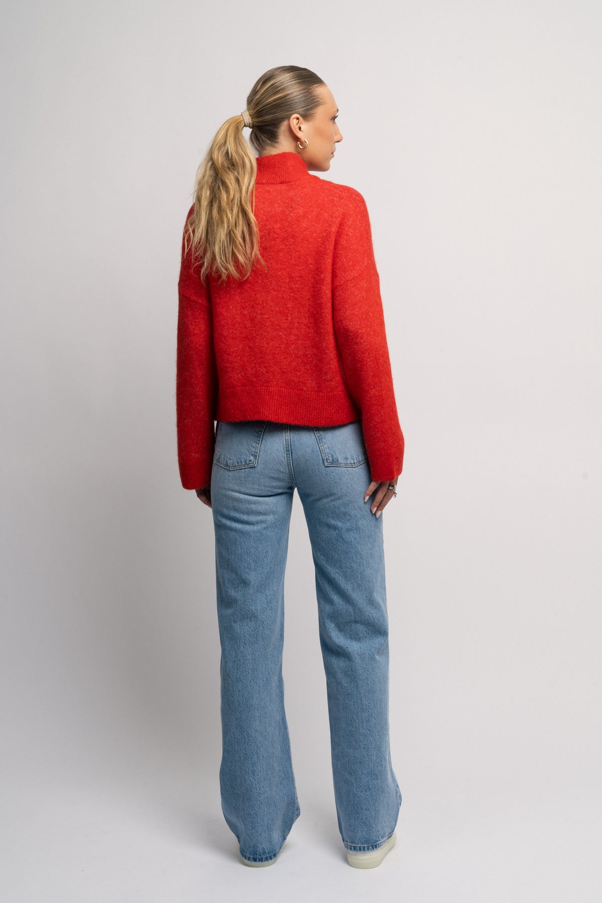 Sia Ras Ls Knit Zipper Cardigan - Flame Scarlet Melange