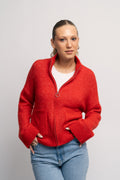 Sia Ras Ls Knit Zipper Cardigan - Flame Scarlet Melange