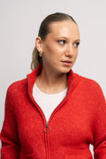Sia Ras Ls Knit Zipper Cardigan - Flame Scarlet Melange