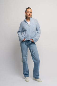 Sia Ras Ls Knit Zipper Cardigan - Cashmere Blue Melange