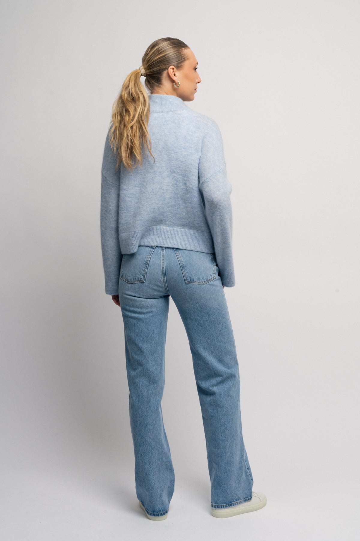 Sia Ras Ls Knit Zipper Kofta - Cashmere Blue Melange